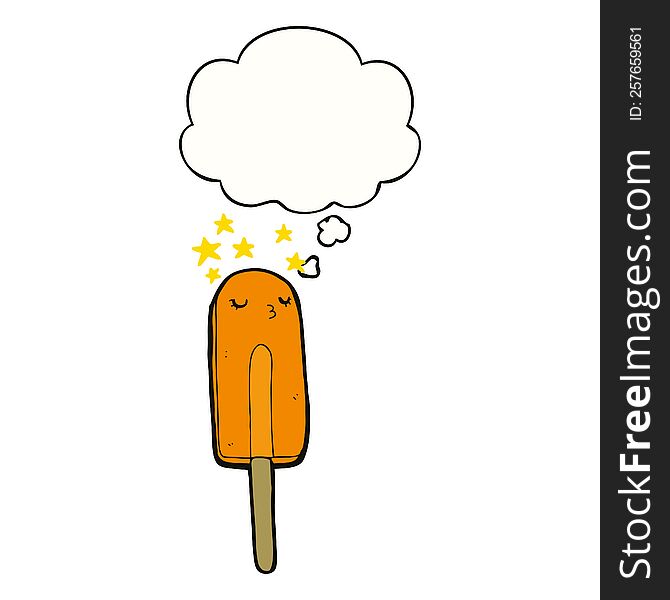 cartoon ice lolly with thought bubble. cartoon ice lolly with thought bubble