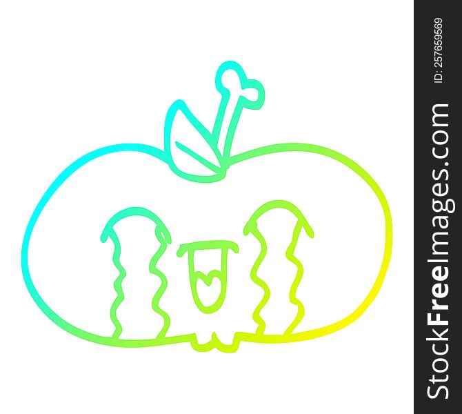 cold gradient line drawing of a cartoon of a sad apple. cold gradient line drawing of a cartoon of a sad apple