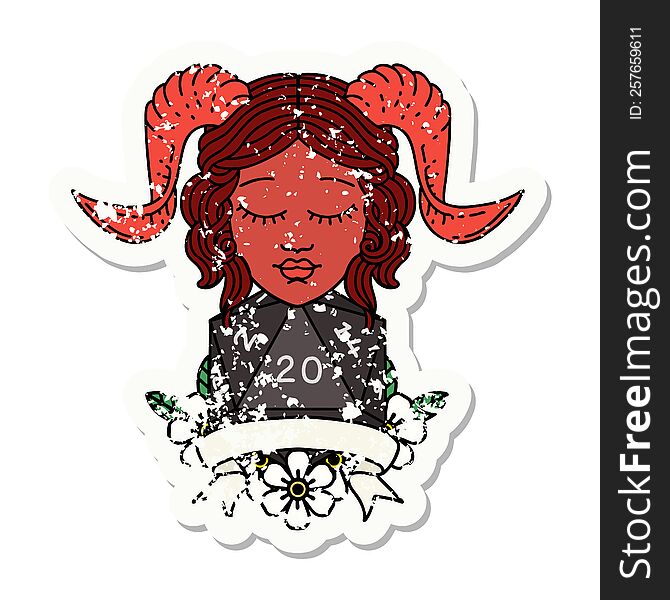 Retro Tattoo Style happy tiefling with natural 20. Retro Tattoo Style happy tiefling with natural 20