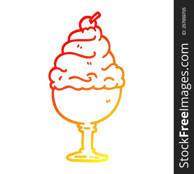 warm gradient line drawing of a cartoon ice cream