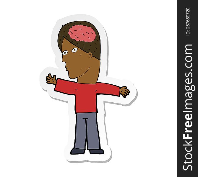 Sticker Of A Cartoon Man With Brain