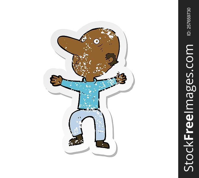 retro distressed sticker of a cartoon worried middle aged man