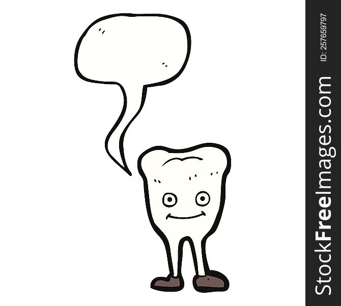 Cartoon Happy Tooth With Speech Bubble