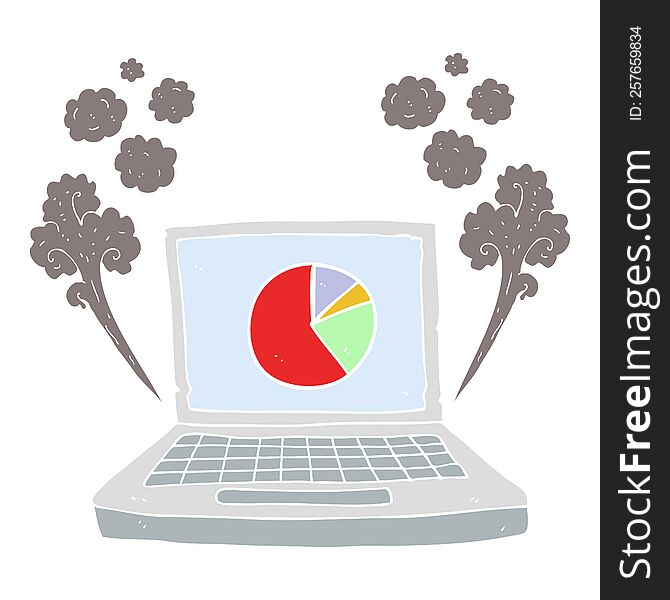 flat color illustration of laptop computer with pie chart. flat color illustration of laptop computer with pie chart