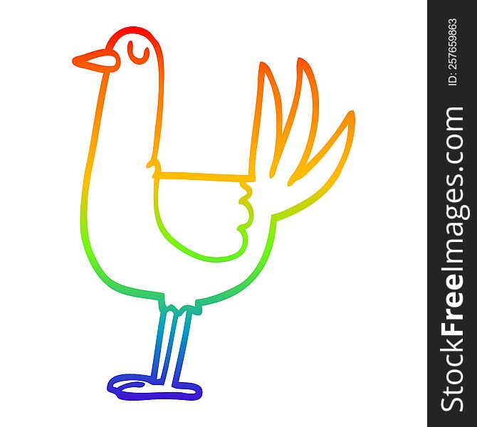 rainbow gradient line drawing of a cartoon tall bird