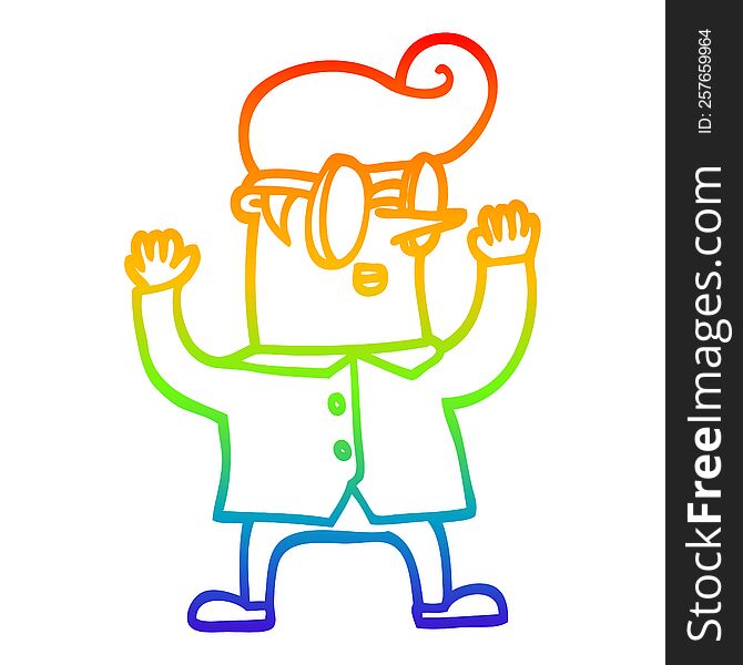 rainbow gradient line drawing of a cartoon nerd man