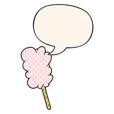 Cartoon Candy Floss On Stick And Speech Bubble In Comic Book Style Royalty Free Stock Photos