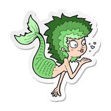 Sticker Of A Cartoon Mermaid Blowing A Kiss Stock Image
