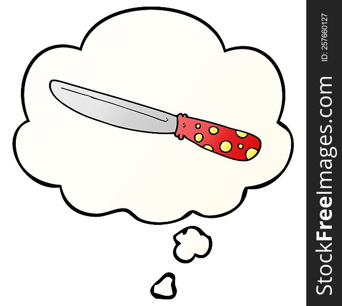 Cartoon Knife And Thought Bubble In Smooth Gradient Style