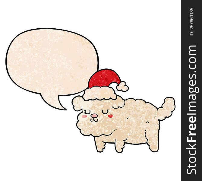 cute christmas dog with speech bubble in retro texture style