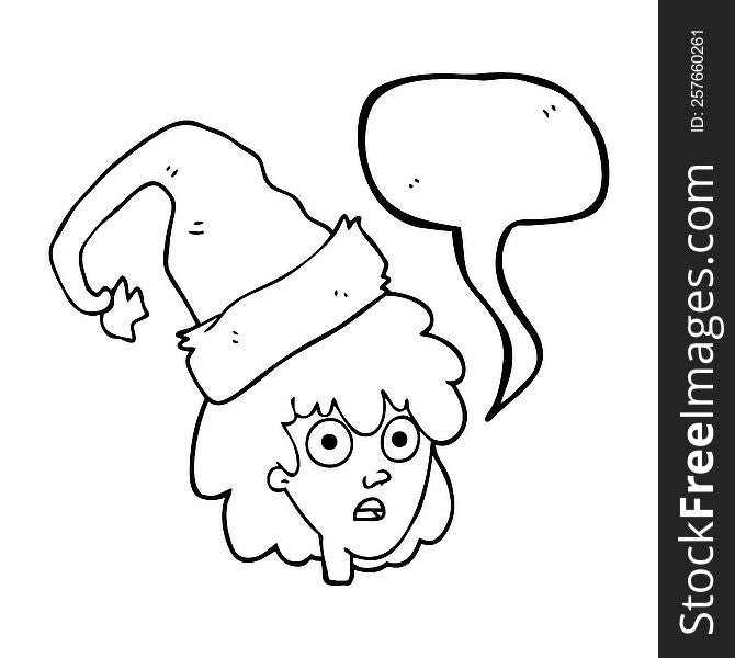 Speech Bubble Cartoon Woman With Santa Hat
