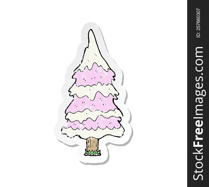 retro distressed sticker of a cartoon snowy pink tree