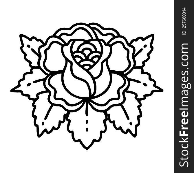 tattoo in black line style of a rose. tattoo in black line style of a rose