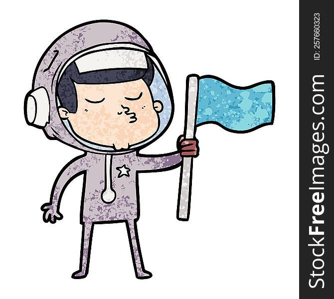 cartoon confident astronaut waving flag. cartoon confident astronaut waving flag
