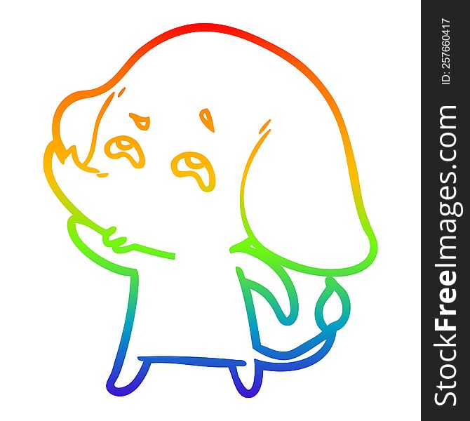 rainbow gradient line drawing of a cartoon elephant remembering