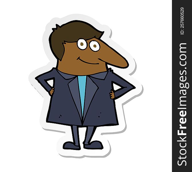 Sticker Of A Cartoon Happy Man In Suit