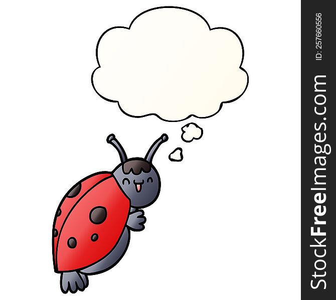 Cute Cartoon Ladybug And Thought Bubble In Smooth Gradient Style