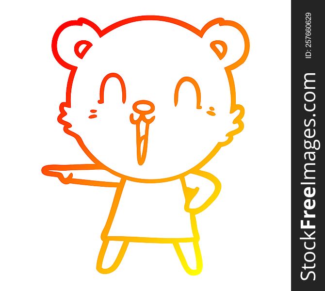 Warm Gradient Line Drawing Happy Cartoon Bear Pointing