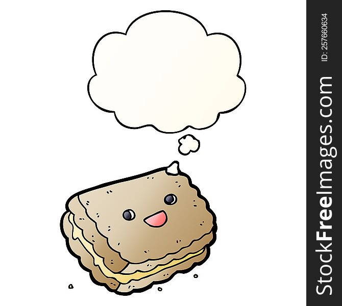 Cartoon Biscuit And Thought Bubble In Smooth Gradient Style