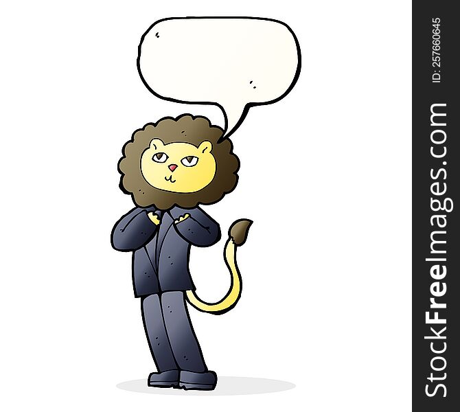 cartoon lion businessman with speech bubble