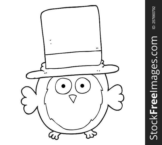 Black And White Cartoon Owl Wearing Top Hat