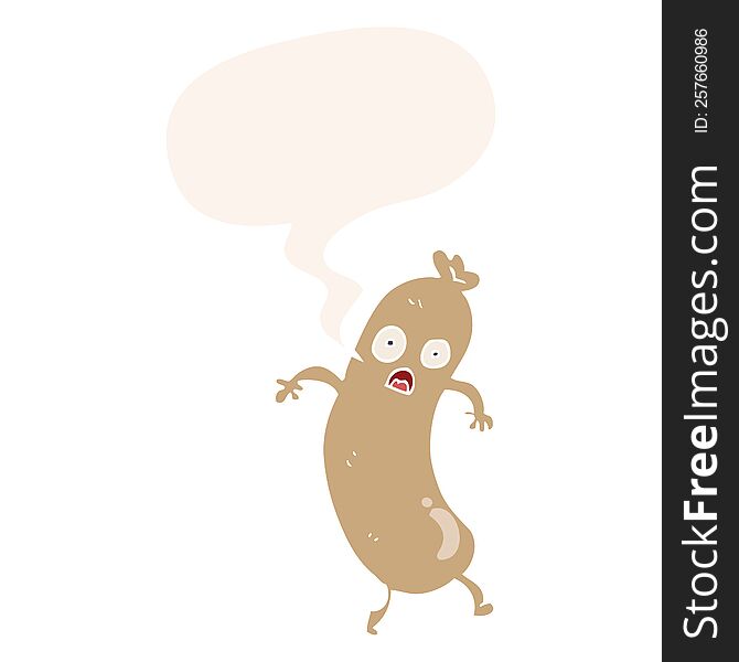 Cartoon Sausage And Speech Bubble In Retro Style