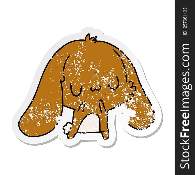 distressed sticker cartoon illustration kawaii cute bunny. distressed sticker cartoon illustration kawaii cute bunny