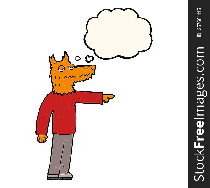 Cartoon Fox Man Pointing With Thought Bubble