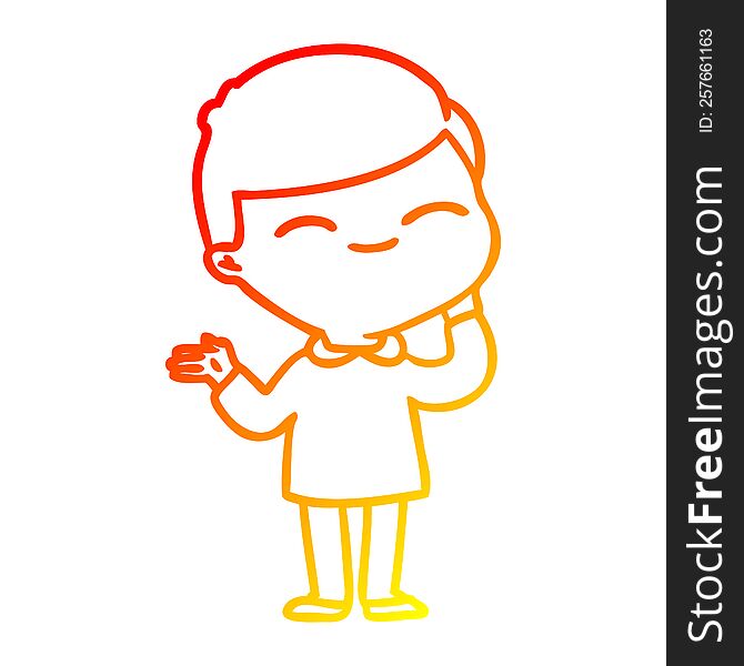 warm gradient line drawing of a cartoon shy smiling boy