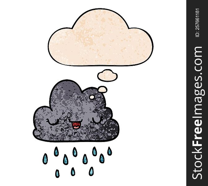 Cartoon Storm Cloud And Thought Bubble In Grunge Texture Pattern Style