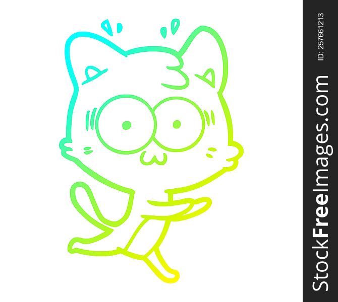 Cold Gradient Line Drawing Cartoon Surprised Cat Running