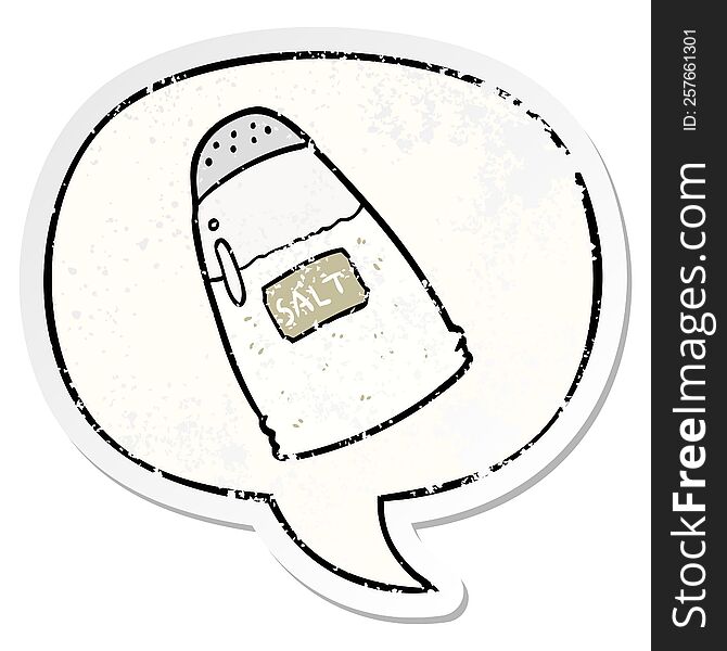 cartoon salt shaker and speech bubble distressed sticker