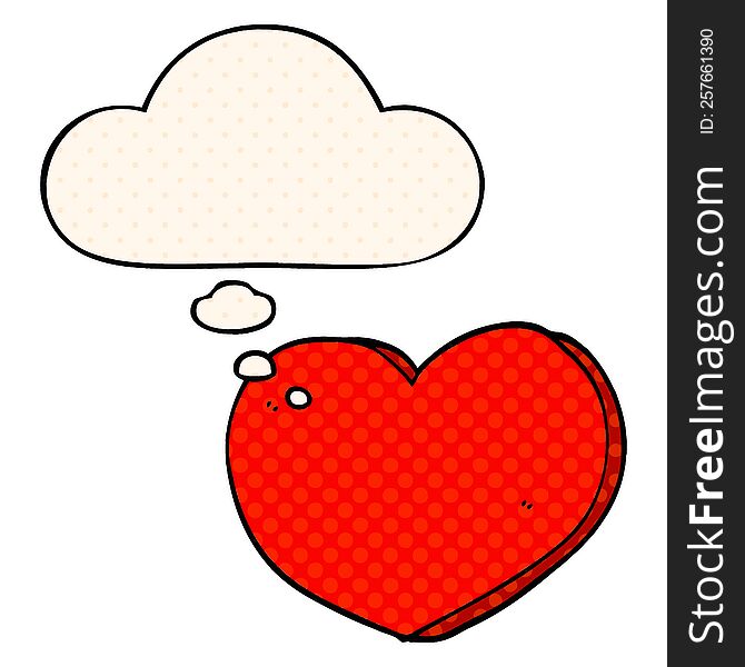 cartoon love heart and thought bubble in comic book style