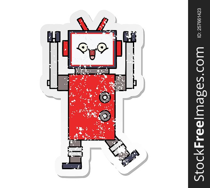 distressed sticker of a cute cartoon happy robot