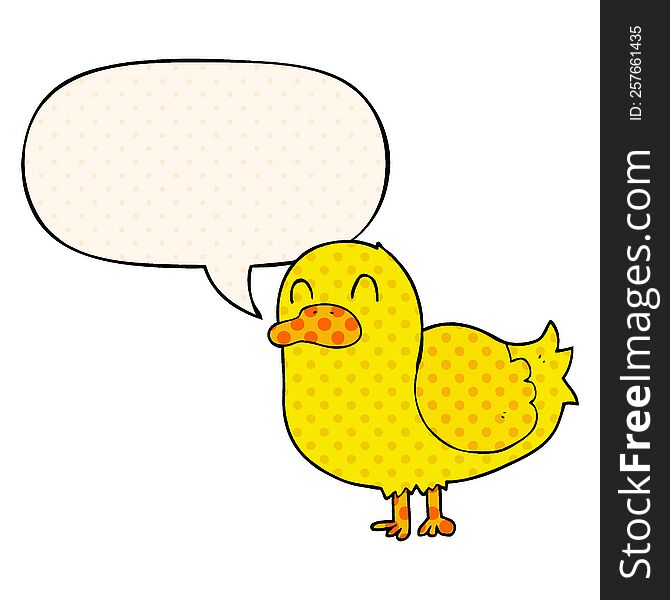 cartoon duck with speech bubble in comic book style