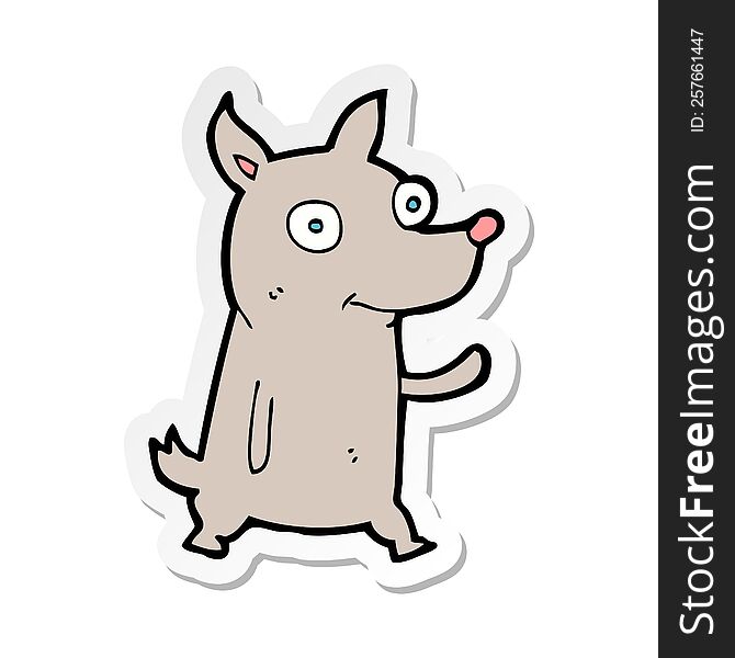 sticker of a cartoon little dog waving