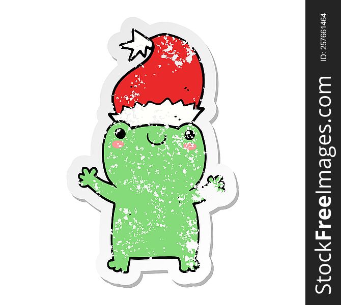 Distressed Sticker Of A Cute Christmas Frog