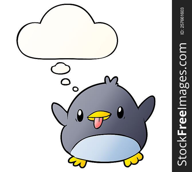 Cute Cartoon Penguin And Thought Bubble In Smooth Gradient Style