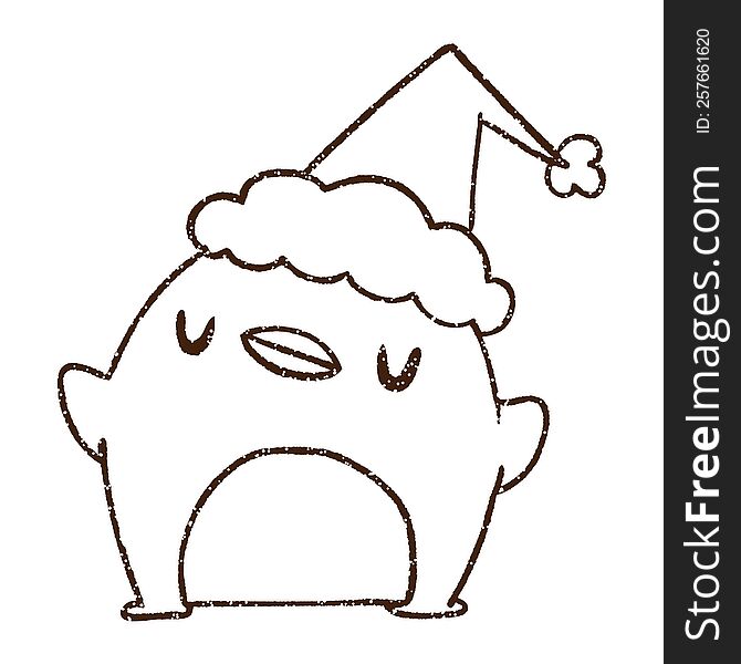 Christmas Penguin Charcoal Drawing
