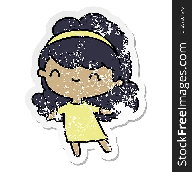 Distressed Sticker Cartoon Kawaii Girl With Head Band