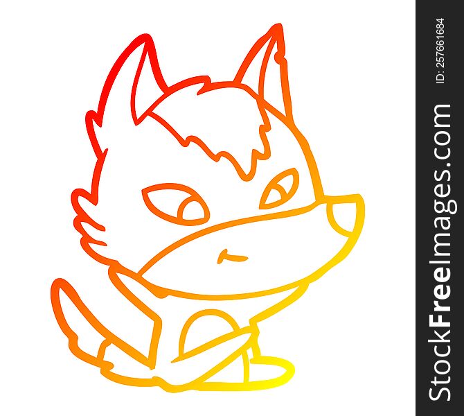 Warm Gradient Line Drawing Friendly Cartoon Wolf