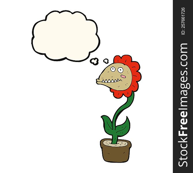 Cartoon Monster Plant With Thought Bubble