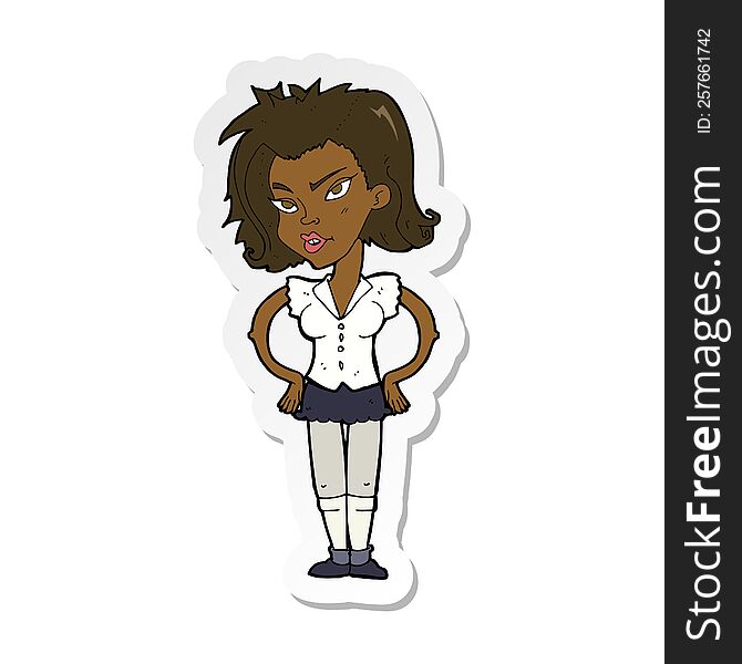 Sticker Of A Cartoon Woman With Hands On Hips