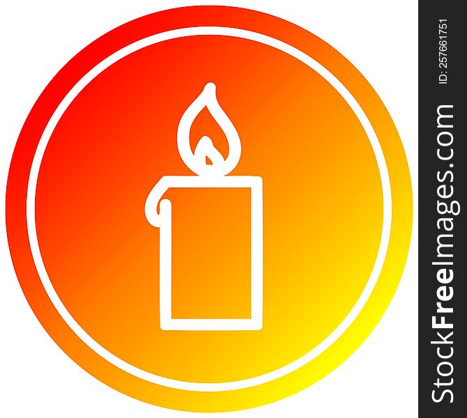 burning candle circular icon with warm gradient finish. burning candle circular icon with warm gradient finish