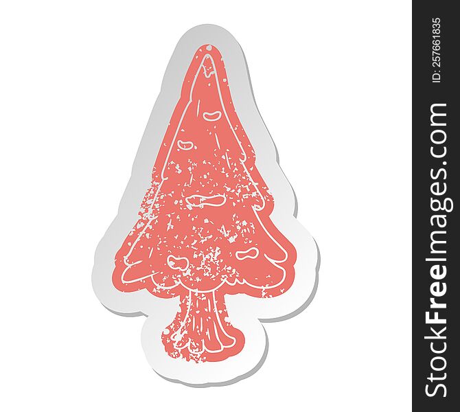 distressed old sticker single snow covered tree