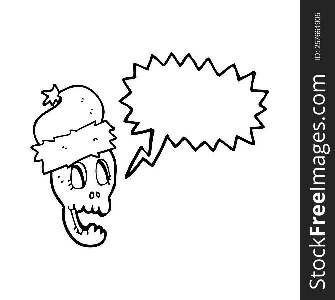 Speech Bubble Cartoon Christmas Hat On Skull