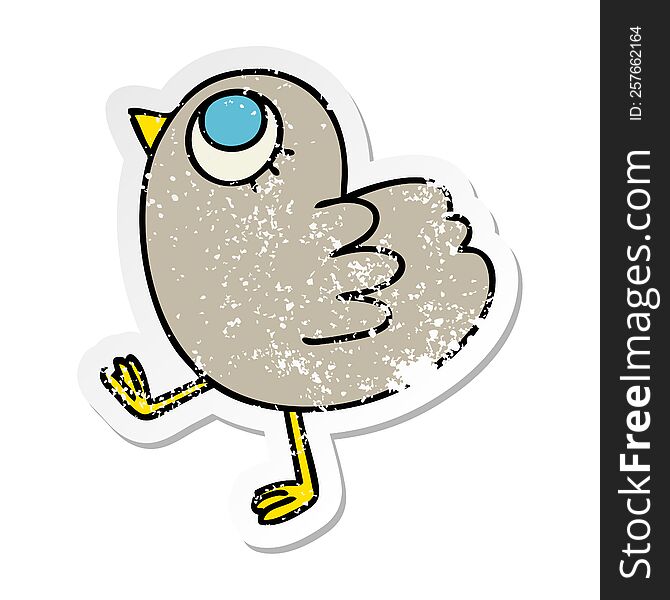 Distressed Sticker Of A Quirky Hand Drawn Cartoon Yellow Bird