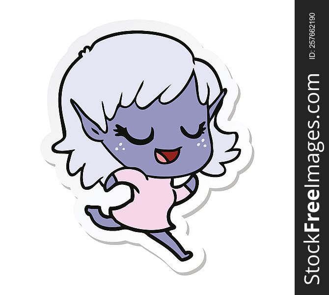 Sticker Of A Happy Cartoon Elf Girl Running