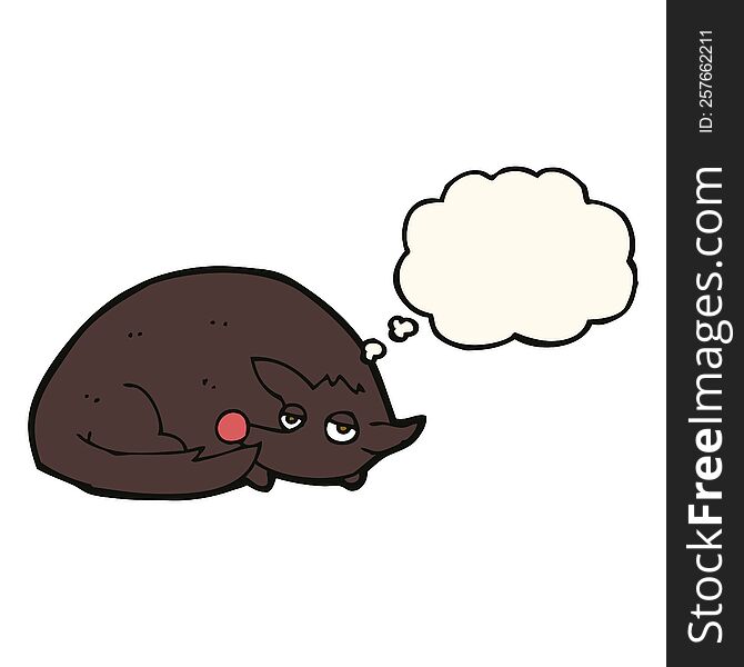 cartoon curled up dog with thought bubble