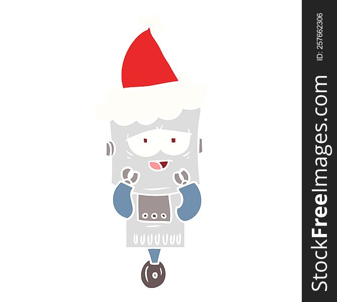 Flat Color Illustration Of A Robot Wearing Santa Hat